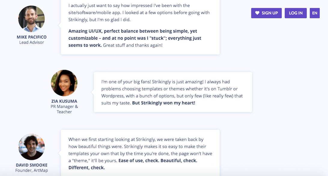 Positive reviews about Strikingly Positive reviews about Strikingly